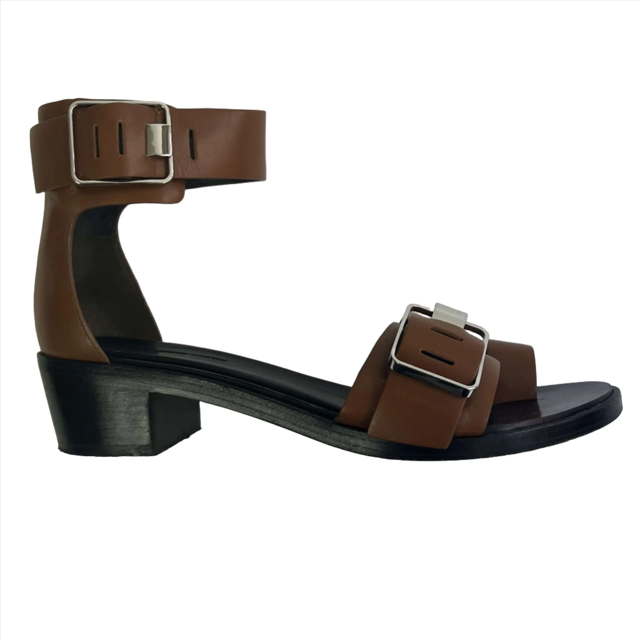 Alexander Wang £395 Toffee Leather Block Heel Jeisa Sandals 37.5