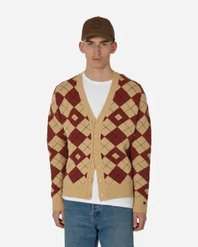 Argyle Jacquard Cardigan Biscuit Beige / Deep Red