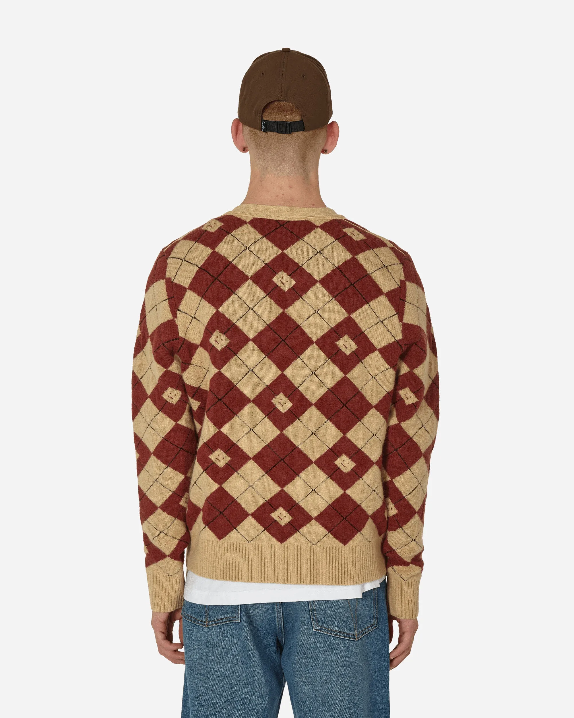 Argyle Jacquard Cardigan Biscuit Beige / Deep Red