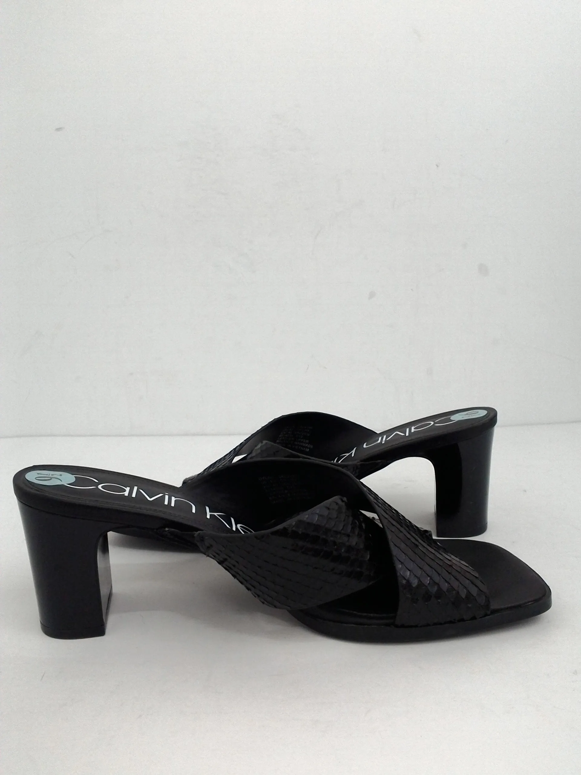 Calvin Klein Women's Snake Block Heel Sandal, Black Size 9.5 M