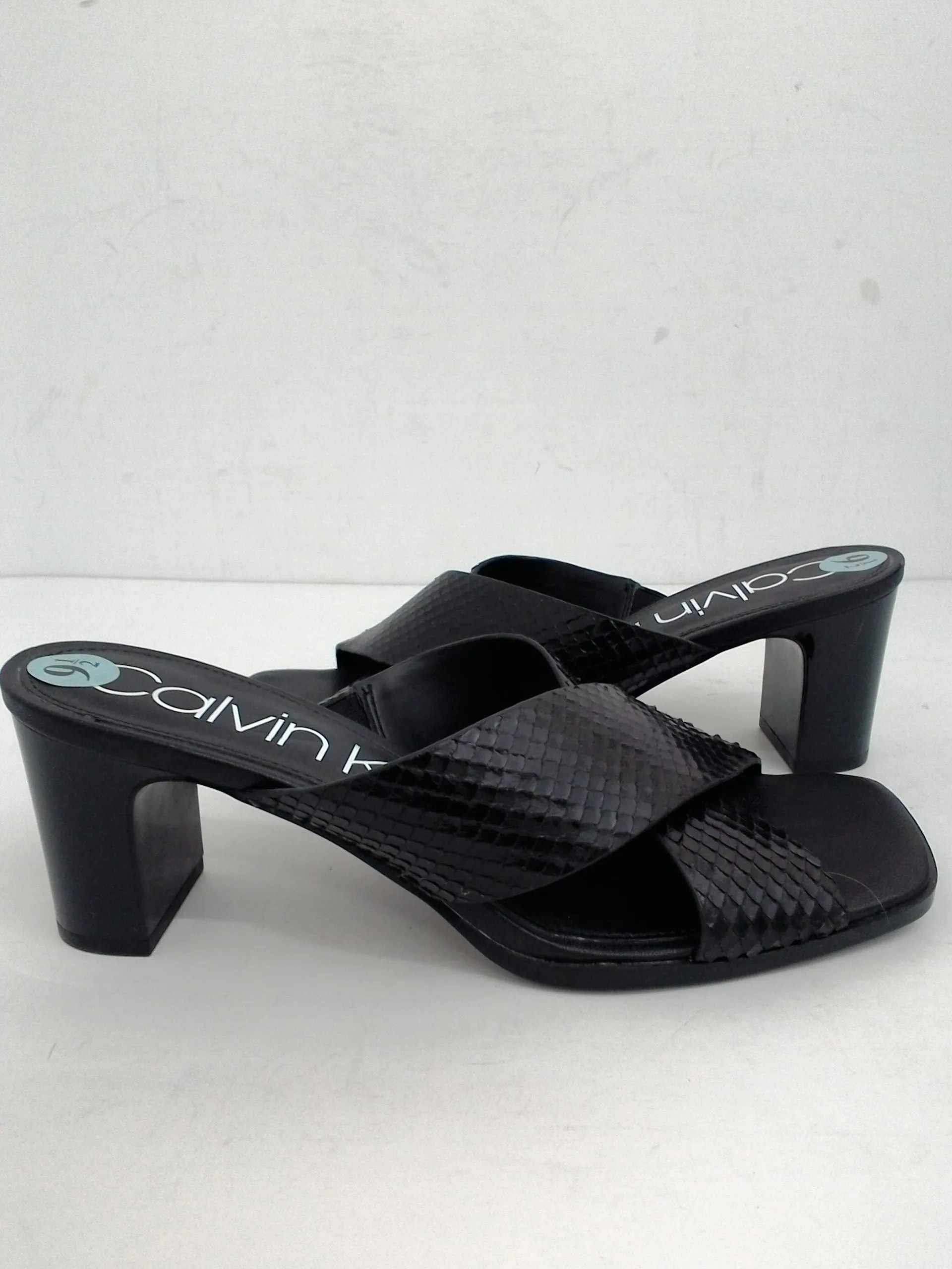 Calvin Klein Women's Snake Block Heel Sandal, Black Size 9.5 M