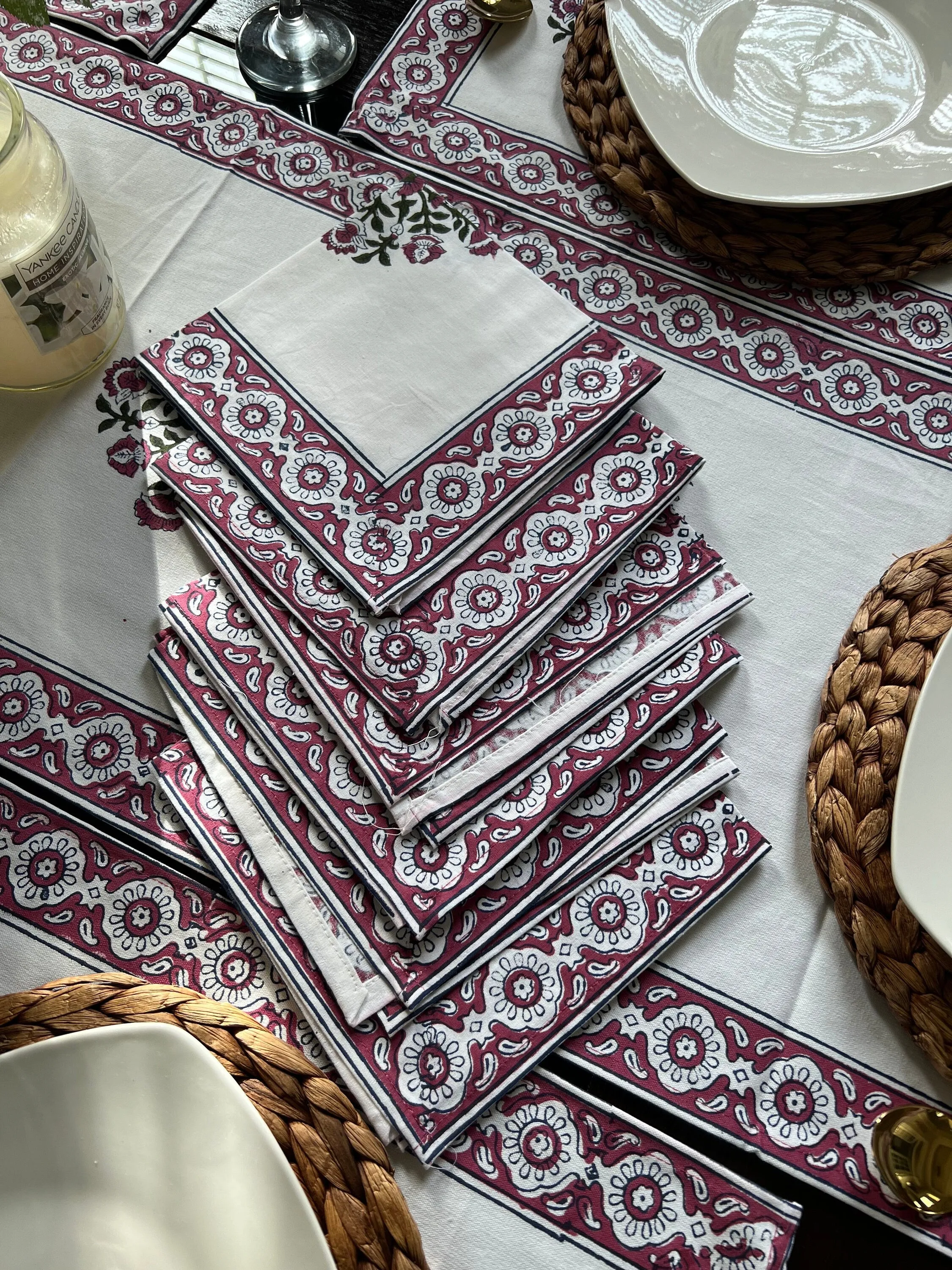 Cotton table runner with placemat, Dining table decor, Cotton napkins, Home decor, Table linen, Housewarming gift,