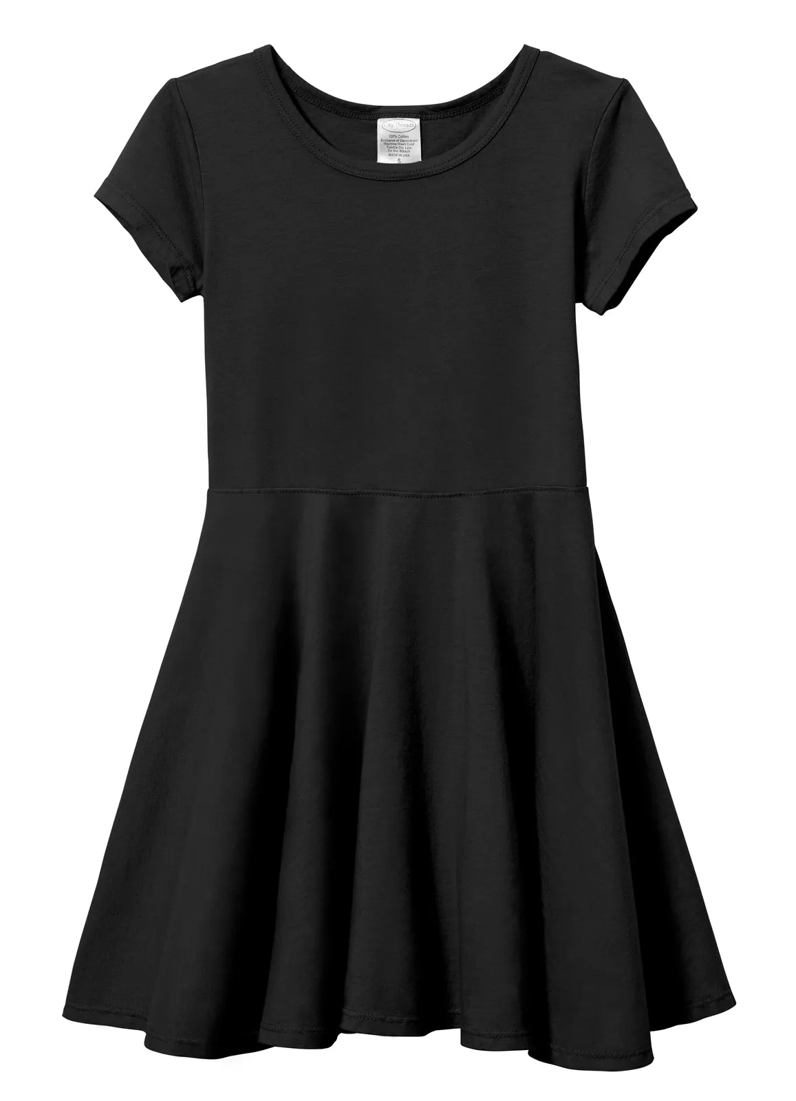 Girls Soft Cotton Jersey Short Sleeve Twirly Dress | Black