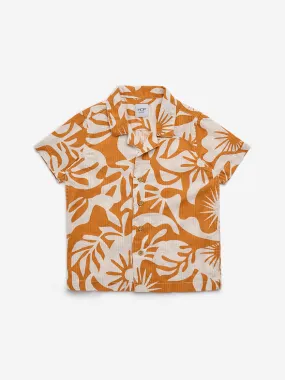 HOP Kids Orange Tropical Printed Cotton Shirt