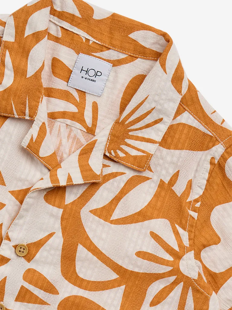 HOP Kids Orange Tropical Printed Cotton Shirt