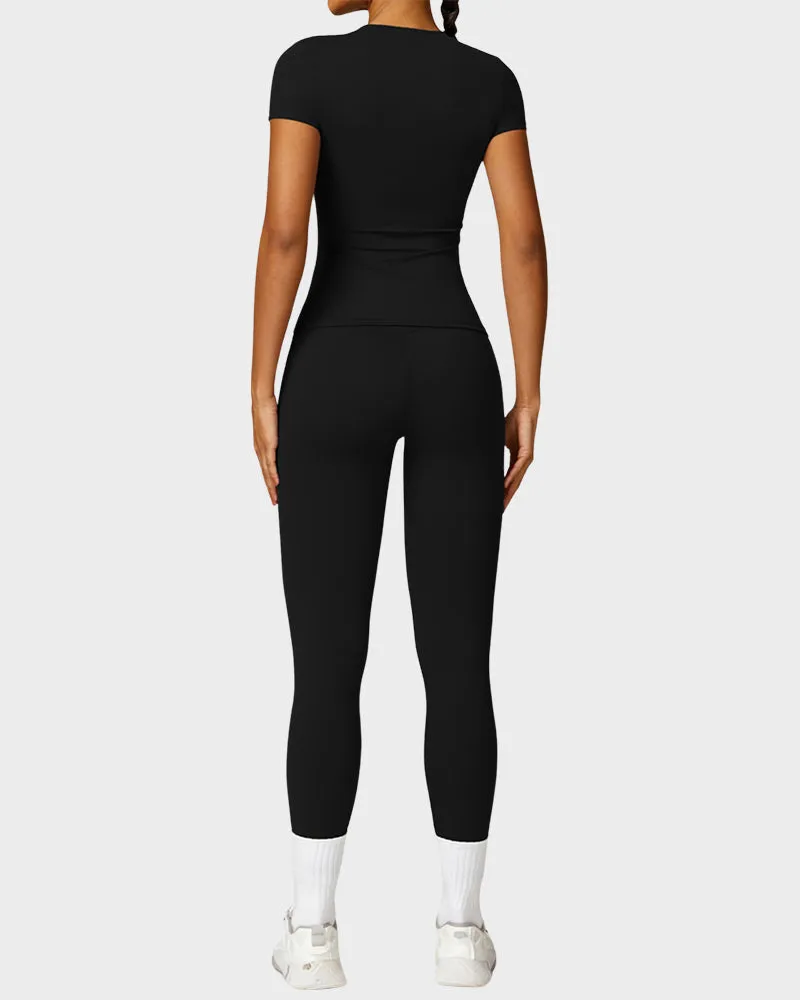 SheCurve®Round Neck Active Tee & High Waist Tracksuit Leggings (Set)