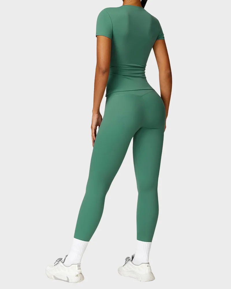 SheCurve®Round Neck Active Tee & High Waist Tracksuit Leggings (Set)