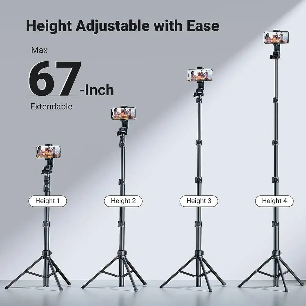 UGREEN 67" Cell Phone Selfie Stick Tripod with Bluetooth Remote, Travel Lightweight Tripod Stand for Selfies, Live Streaming, Video Conference, Compatible with All Smartphones, GO Pro, Digital Camera etc. (15609)