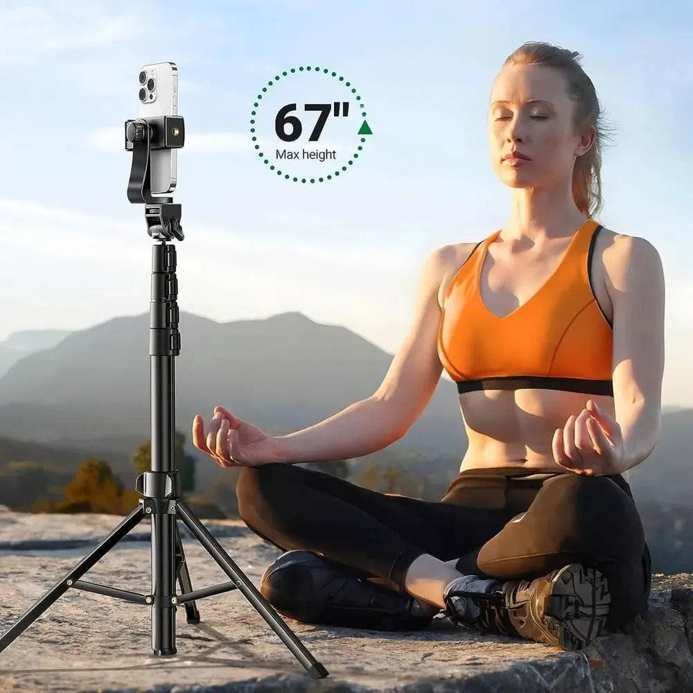 UGREEN 67" Cell Phone Selfie Stick Tripod with Bluetooth Remote, Travel Lightweight Tripod Stand for Selfies, Live Streaming, Video Conference, Compatible with All Smartphones, GO Pro, Digital Camera etc. (15609)