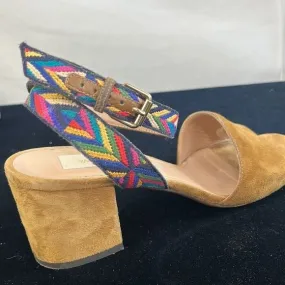 Valentino Tan Suede Block Heel with Multi Color Straps