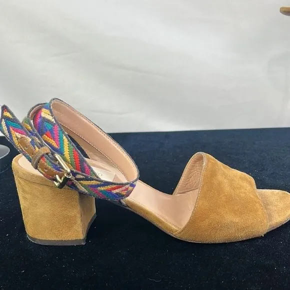 Valentino Tan Suede Block Heel with Multi Color Straps