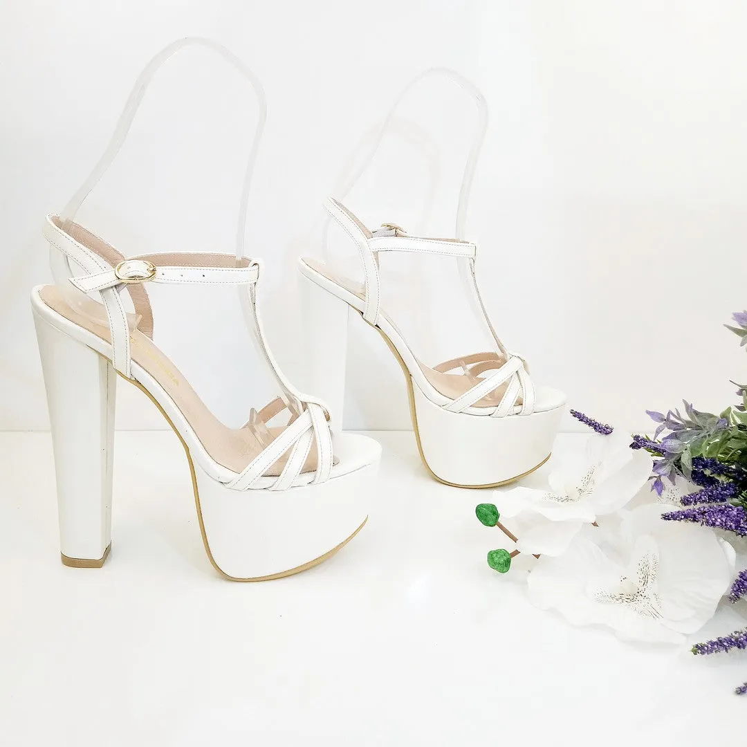 White Strap Bridal Chunky Platform Shoes